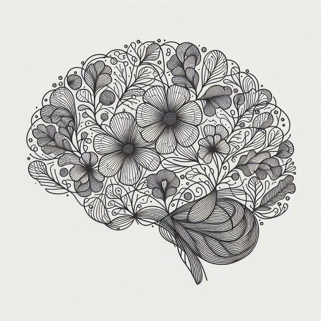Logo du site internet représentant un cerveau de profil constitué de fleurs et de lianes.
